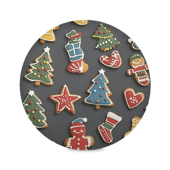 WOBOGO Gingerbread Man and Candy Round Placemats Set of 6 Heat Resistant Washable Kitchen Table Decorations 15.4in
