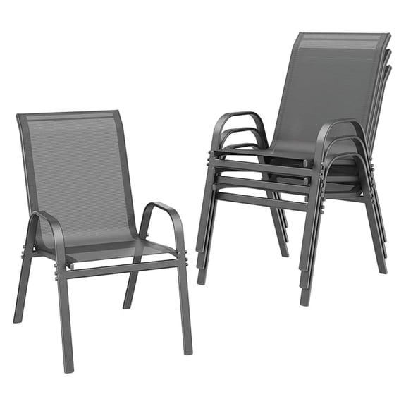 Patio Chairs set of 4, Easy Assembly Stackable Outdoor Dining Chairs with Wide Seat and Sturdy Metal Frame, Breathable All Weather Textilene Outdoor Chairs Set of 4 for Deck, Pool, Porch, Grey