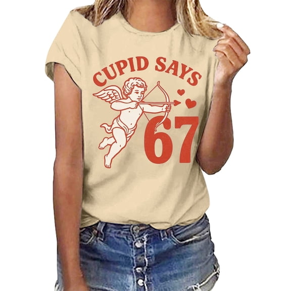 Womens Valentine'S Day T Shirts Short Sleeve Retro Graphic Print Letter Womens Activewear,Beige,2XL