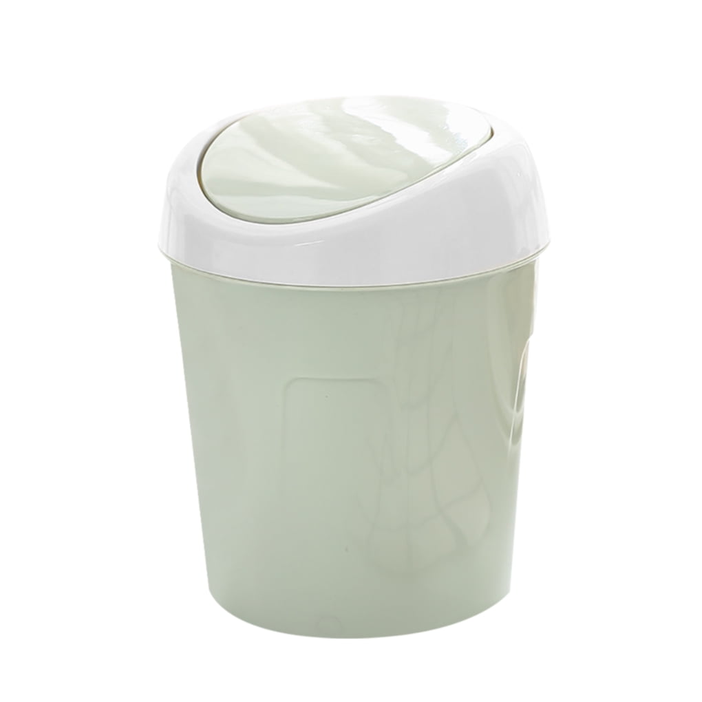Mint green Cikonielf Mini Flip Lid Garbage Can Plastic Trash Can Home Living Room Bedroom Desktop Bedside Garbage Bin 