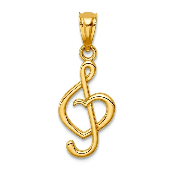14k Solid Yellow Gold Music Note With Love Heart Pendant Necklace 18.5x8.3mm Wide Pendant for Women