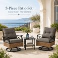 thumbnail image 3 of 3 Pcs Patio Furniture Set Clearance, Outdoor Chair Set of 2 with 2-Tier Table, Front Porch Rattan Wicker Bistro Set Cushioned, Heavy-duty Steel 360°Swivel  Balcony Conversation Set, 3 of 10