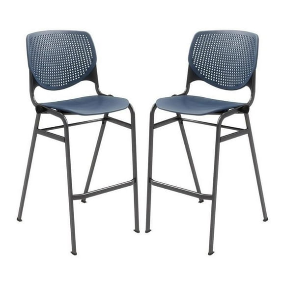 Home Square Stack Steel Frame Barstool in Navy/Black - Set of 2