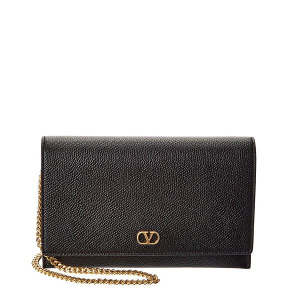 Valentino VLogo Signature Leather Wallet On Chain, Black