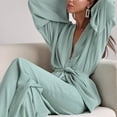 thumbnail image 4 of Pajamas for Women Set 2PC Plus Size- Relaxed Fit Solid Color Long Sleeve Tops Pants Loungewear Nightdress Button Down with Pocket Plush Sleepwear, 4 of 9