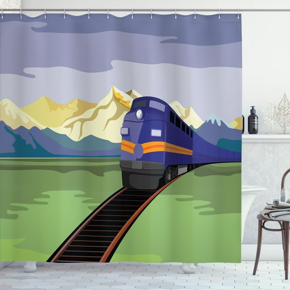Ambesonne Railroad Shower Curtain, Rural Country Train Design, 69"Wx70"L, Multicolor