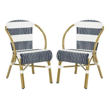 Pemberly Row Wicker/Rattan Side Chairs in Navy and White (Set of 2)