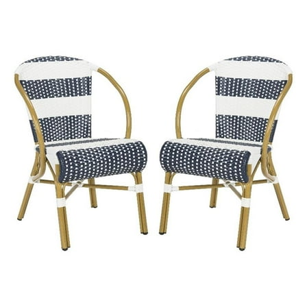 Pemberly Row Wicker/Rattan Side Chairs in Navy and White (Set of 2)