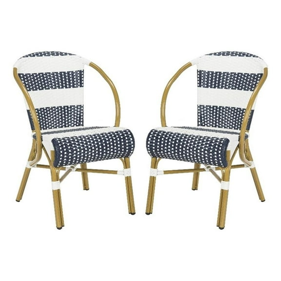 Pemberly Row Wicker/Rattan Side Chairs in Navy and White (Set of 2)