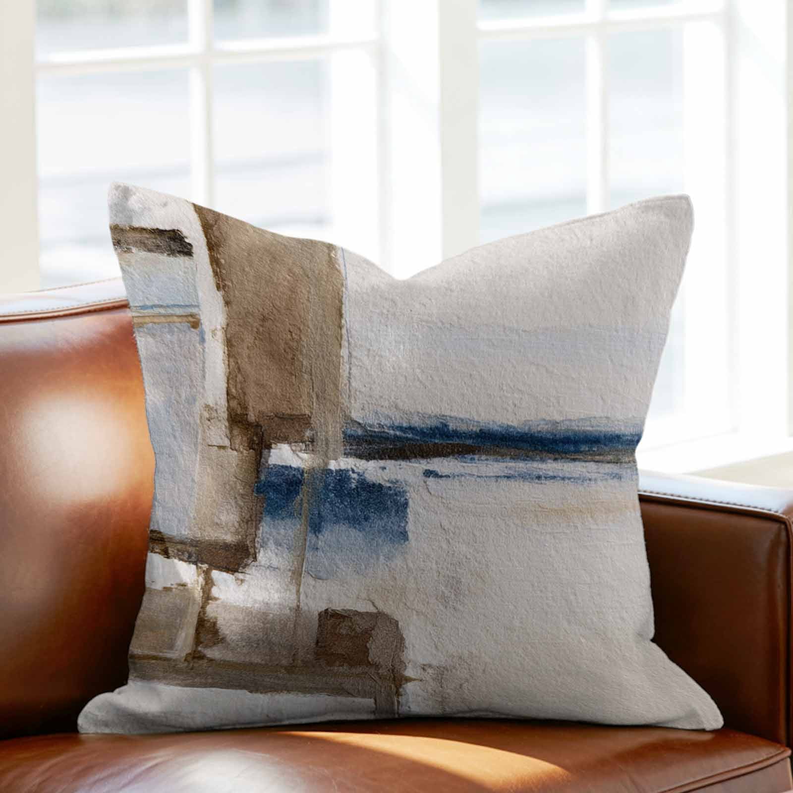 Throw Pillow Covers, Beige Brown Blue 26x26 Pillow Covers for Couch/Sofa/Bed, Vintage Abstract Mottled Texture Decorative Square Linen Cushion Pillowcase for Home Decor