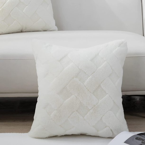 2 fundas de almohada de piel sintética, funda de almohada de forro polar de felpa súper suave de lujo, funda de cojín de punto texturizada, fundas de almohada decorativas para sofá cama