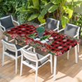 thumbnail image 2 of Red Plaid Christmas Table Cloths for 5 Foot Rectangle Tables, Snowman Snowflake Xmas Tree Winter Patio Waterproof Elastic Fitted Tablecloths, Washable Rectangular Table Cover for Camping, 2 of 8