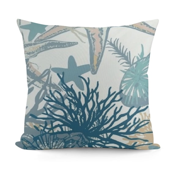 SHANXI Nautical Coastal Pillow Covers Blue Beach Theme Ocean Seashell Coral Starfish Throw Pillow Covers Summer Outdoor Pillow Cases Linen Cushion Covers for Couch Bed Sofa Decor 12x12in