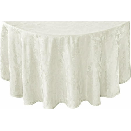 

Newbridge “Christmas Carol” Holiday Noel Damask Tablecloth Holly Leaf and Poinsettia Weave Damask Soil Resistant Wrinkle Free Easy Care Tablecloth 60” x 84” Oval Ivory