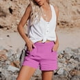 thumbnail image 2 of LEKODE Cotton Linen Shorts for Women Bermuda Gauze Elastic Waist Casual Short Relaxed Summer Fashion Clothes with Pockets Hot Pink L, 2 of 7