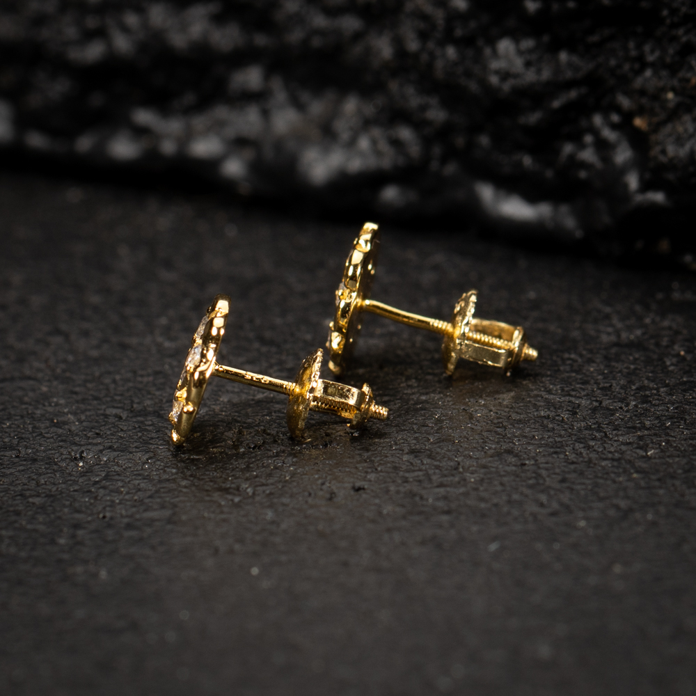 Circle 14K Yellow Gold Plated 925 Sterling Silver Screw Back Post Round Retro 90's Hip Hop Ice Out Cz Solid Gold Nugget Stud Earrings