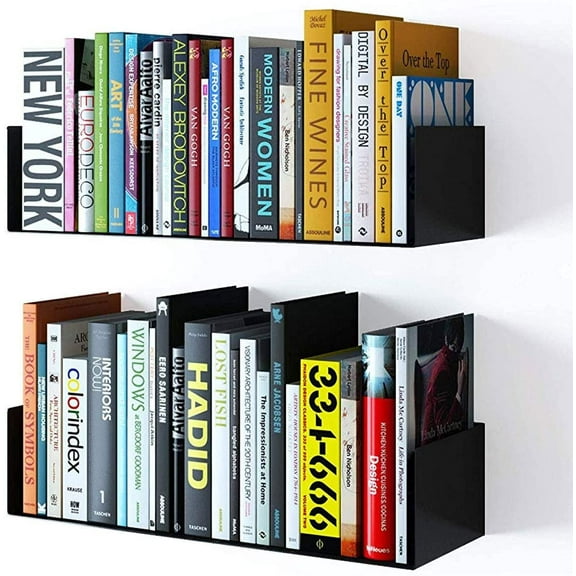 Wallniture Bali Floating Wall Mount Metal U Shape Shelf Book CD DVD Storage Display Bookcase Black Set of 2