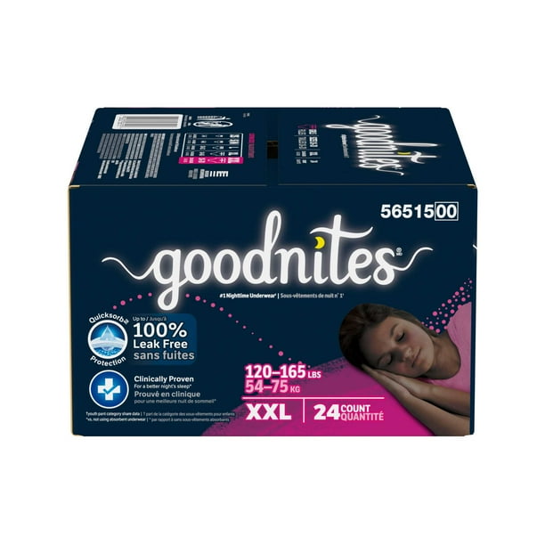 Goodnites Girls' Nighttime Bedwetting Underwear, Size XXL (120-165