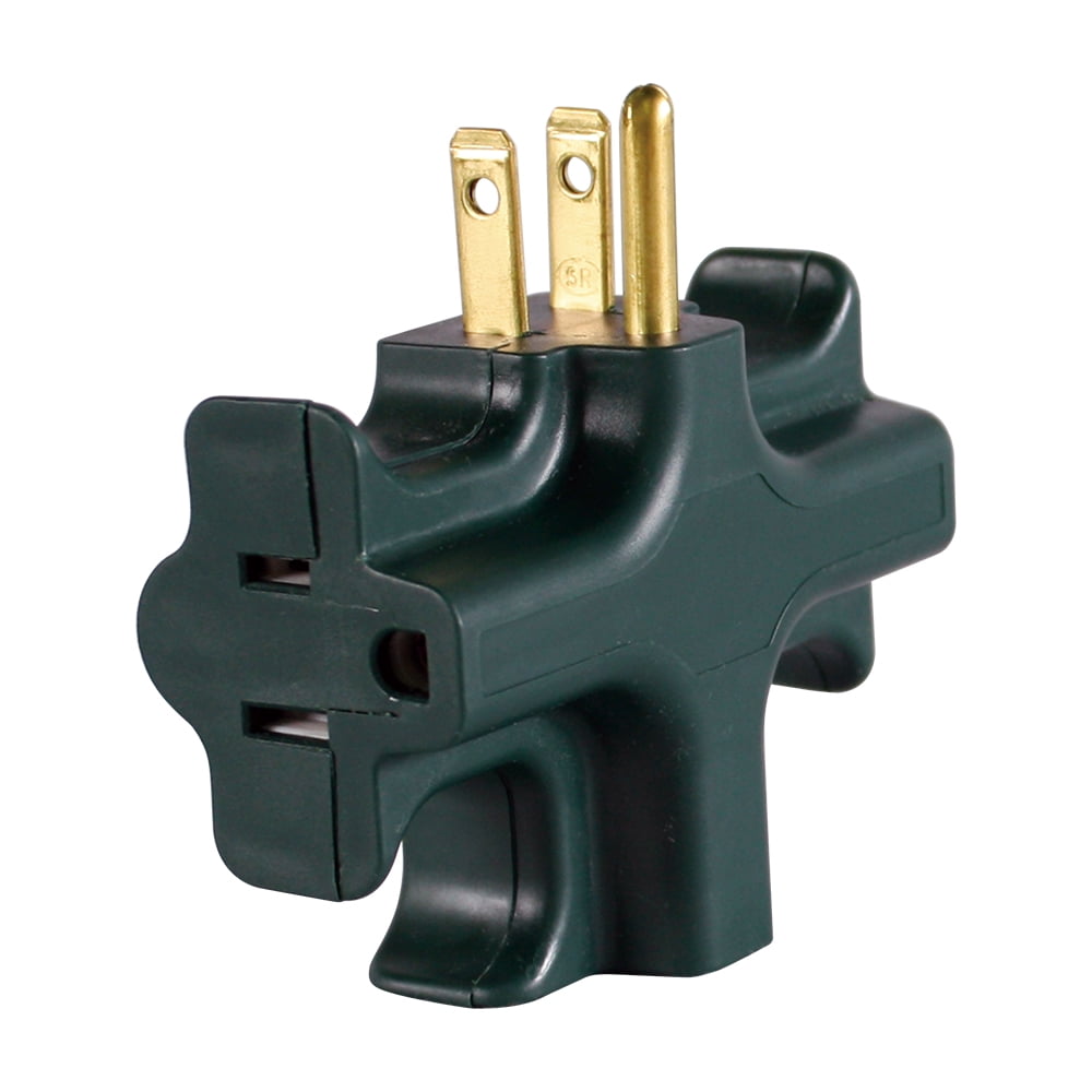 Hyper Tough Heavy Duty 3-Outlet Indoor Use Grounded Adapter, Green