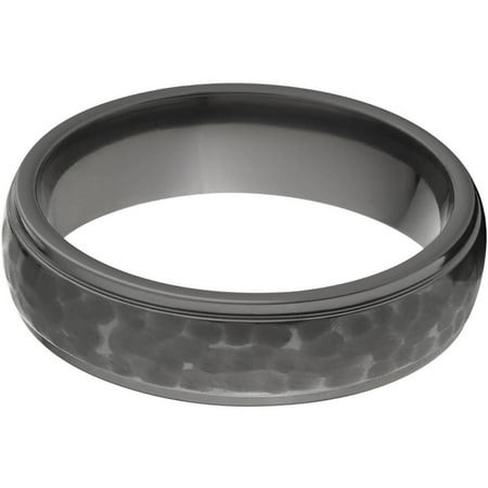 6mm Raised Center Black Zirconium Ring with a Hammered Finish
