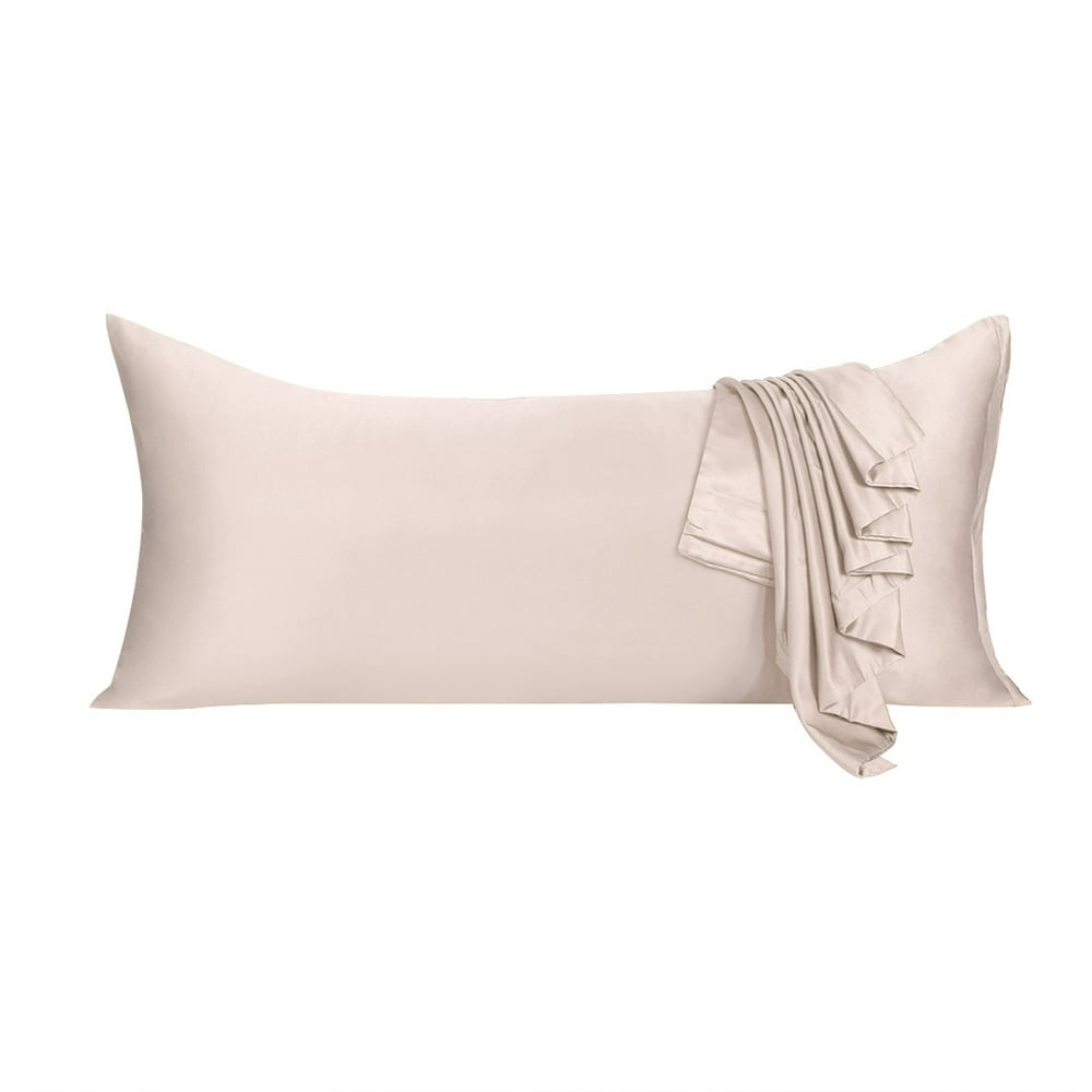 Unique Bargains Zippered Silky Satin Body Pillow Case Caramel 21" x 54