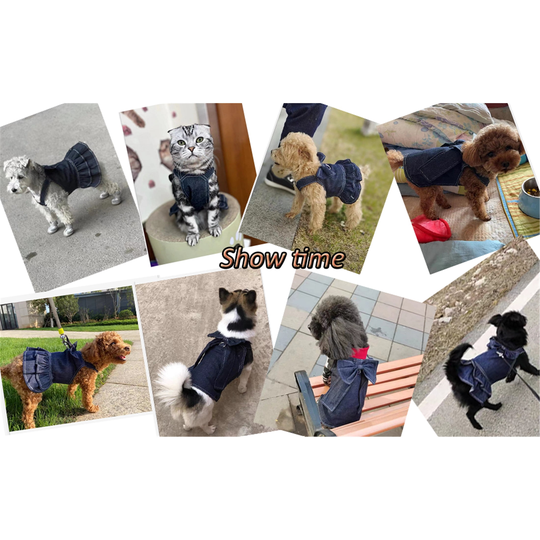 HQREA Denim Dog Dresses for Small Dogs Puppy Girl Clothes with D-ring & Bow Knot Summer Cat Apparel Blue Dog Clothes