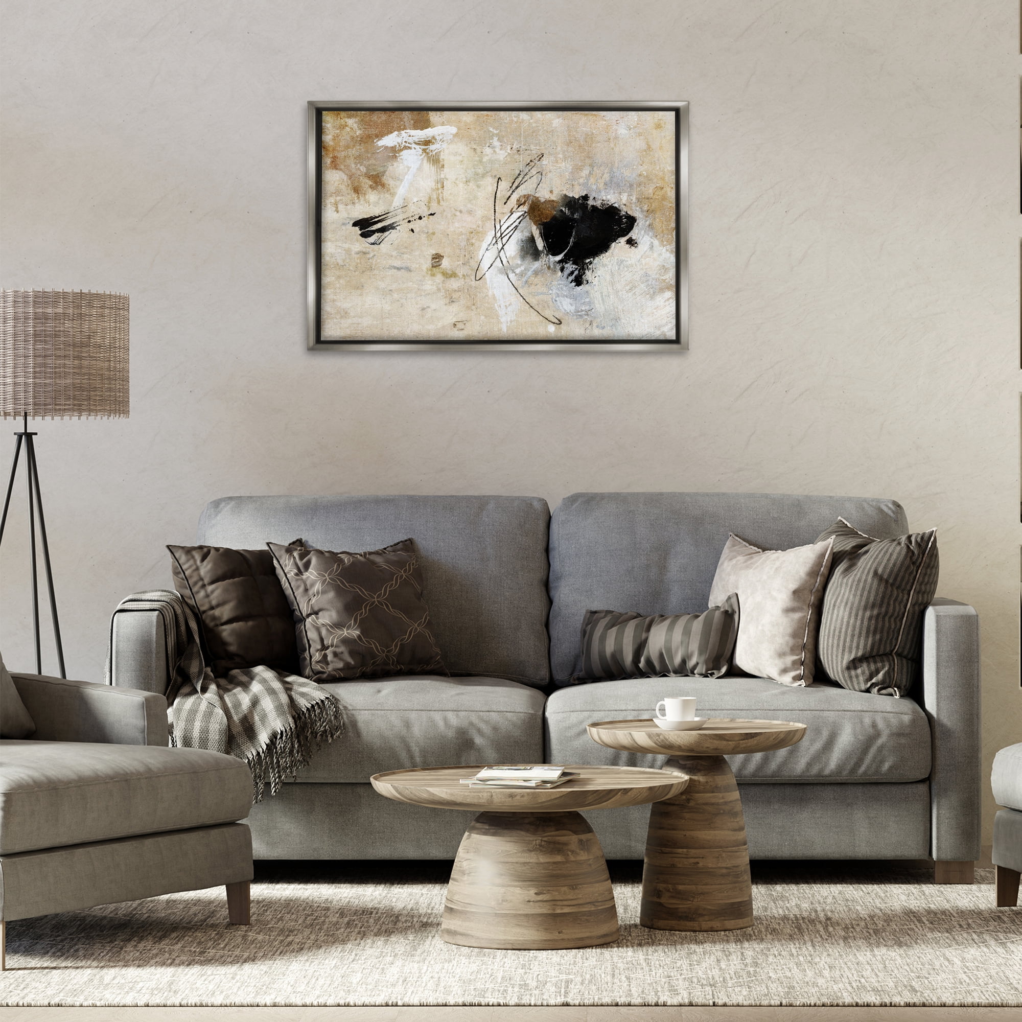 Stupell Industries Rustic Scribble Abstraction Abstract Painting Gray Floater Framed Canvas Art Print Wall Art, 31 x 21