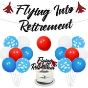 Merrystorm Flying into Retirement Party Decor Black Glitter Pilot Retirement Banner Airplane Retired Pilot Decor Happy Retirement Cake Topper balloons for Retired Pilot Retirement Party Supplies