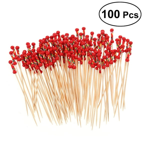 100 Pieces 4.7 Inch Red Wooden Cocktail Picks for Parties, Weddings, Appetizers, Fruit, Events, and Valentine's Day Supplies
