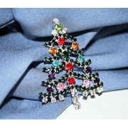 Multicolor Jewel Tone Rhinestone Christmas Tree Brooch, Pin, Holiday Jewelry Gift