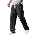 thumbnail image 3 of Mens Linen Cotton Pants Drawstring Waist Lightweight Loose Fit Straight Leg Casual Beach Travel Pants M, 3 of 7