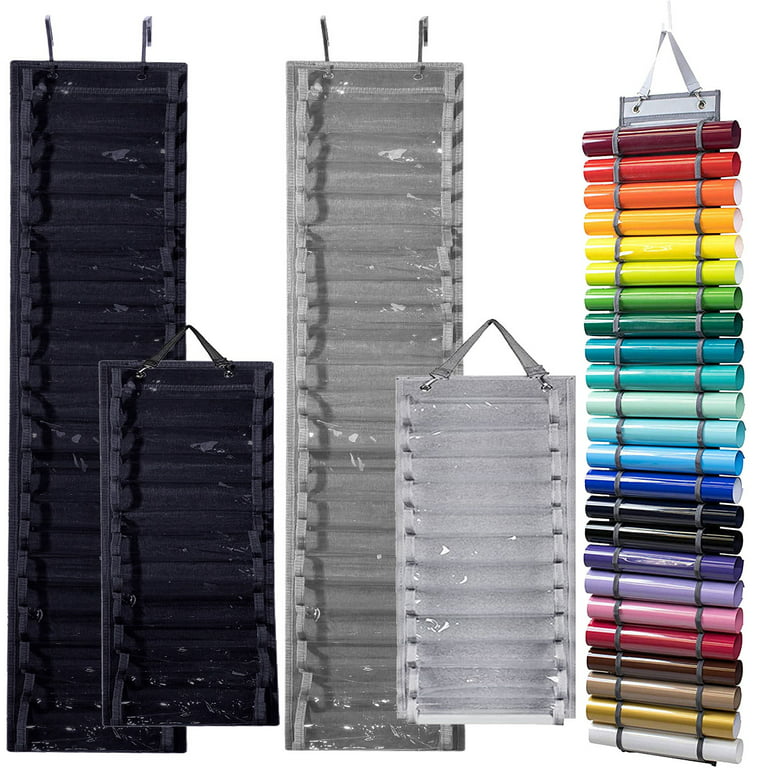 Modacraft Vinyl Roll Holder with 52 Compartments, Vinyl Organizer Storage Rack Wall Mount Clear Vinyl Hanging Bag and Keeper with Door Hooks and Strap