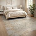 thumbnail image 3 of ODIKA 8'x10' Washable Area Rug Beige Dining Vintage Scroll Border Distressed Neutral Cream Textured for Living Room, Under Sectional, Family , Durable, Non-Slip, 3 of 7