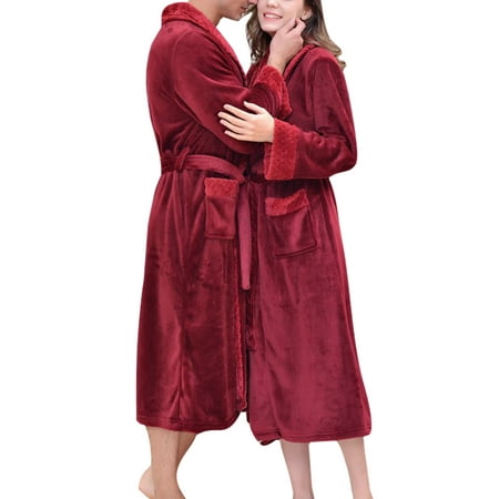 

Grianlook Women Casual Long Sleeve Sherpa Bathrobe Solid Color V Neck Fuzzy Plush Bathrobes Lounge With Pockets Dressing Gown Wine Red 2XL