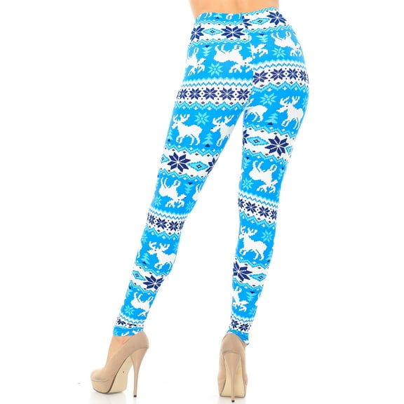 Buttery Soft Icy Blue Christmas Reindeer Leggings (One Size Regular,Blue)