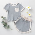 thumbnail image 2 of StylesILove Baby Boys Girls Contrast Binding Solid Top & Shorts 2pcs Unisex Toddler Ribbed Short Sleeve Cotton Summer Outfit (Grey, 24 Months), 2 of 8