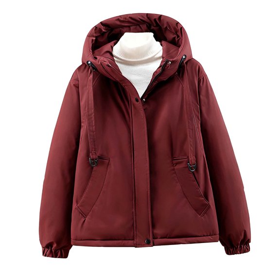qucoqpe Winter Coats for Women 2025 Fashion Causal Solid Coats Outerwear Fleece Lined Pocketed Comfy Hooded Coats with Adjustable Hat Strap