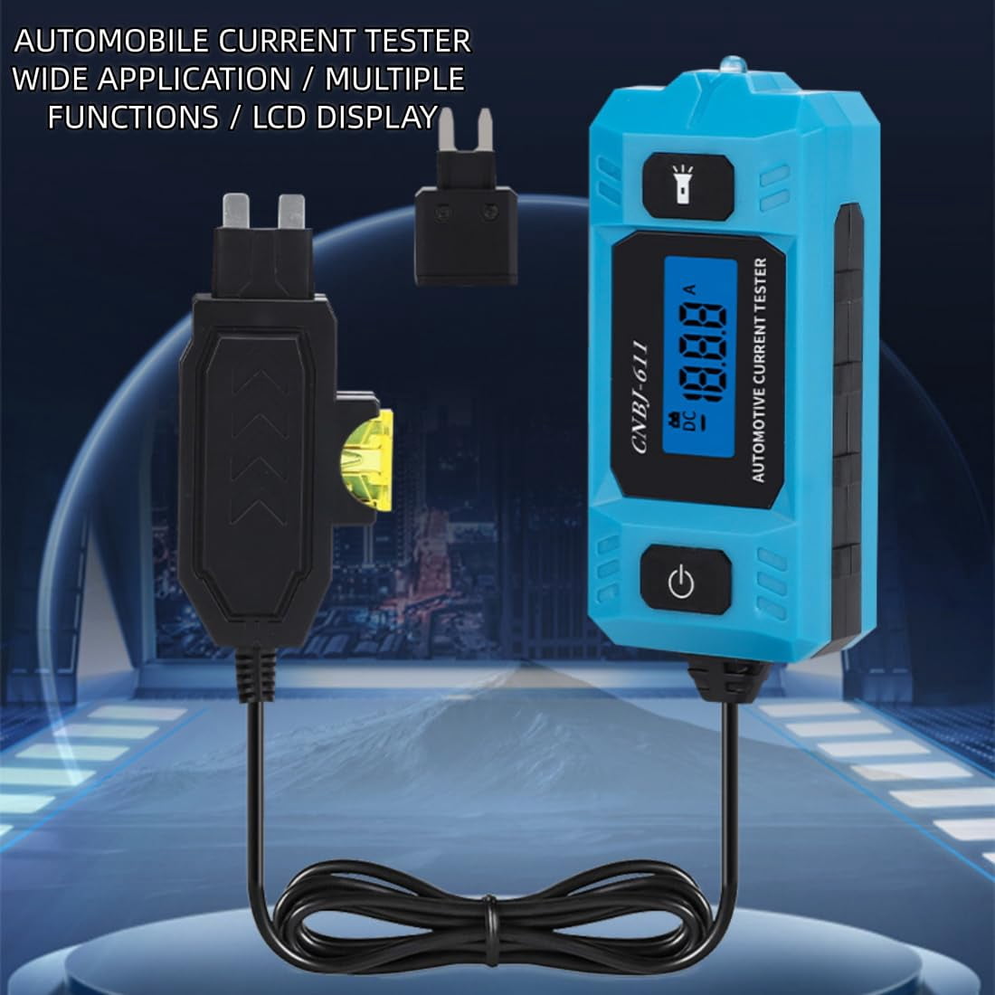 Automotive Circuit Tester, 20A 48V Relay Fuse Blade Checker, Built-in Light, Blue Backlit LCD, for Car Circuit Testing