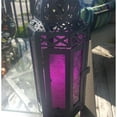 thumbnail image 3 of 11.5" Moroccan Style Hanging Candle Lantern, Black Metal Frame, Purple Colored Glass Panels Candle Holder Indoor Outdoor Lamp Lantern, Great for Patio, Porch, Bedroom, Events, Parties, 3 of 4