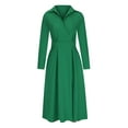 thumbnail image 4 of Brilliant Winter Dresses for Women Women's Casual Turn-down Collar Long Sleeve Waist Solid Long Dresses Green XL, 4 of 6