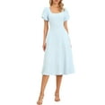thumbnail image 2 of Puff Sleeve Dress for Women's Square Neck Summer Smocked Wedding A Line Midi Dresses with Pockets XS Blue, 2 of 6