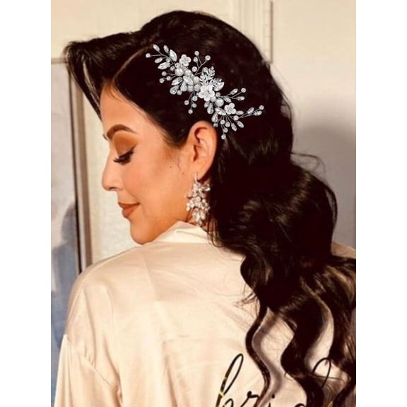 Crystal Bride Wedding Hair Clip Sliver Hair Vine Flower Bridal Hair Piece Side Comb Headpiece Wedding Hair Accessories for Women and Bride