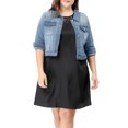 thumbnail image 3 of GRACE & GRANDEUR Women's Plus Jean Jackets Button Down Denim Bomber Jacket, 3 of 4