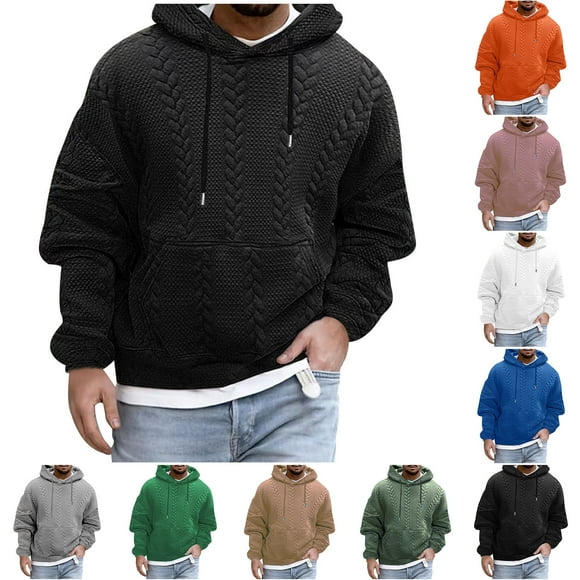 Jinhomg Mens Heavyweight Sweatshirts Thermal Comfy Long Sleeve Knitted Hoodies Big and Tall Casual Solid Pullover Tops with Drawstring and Pocket Prime Big Deal Days Khaki M