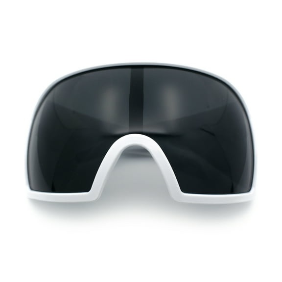 Super Oversized XXL Goggle Style Wrap Around Sport Plastic Sunglasses White - Black