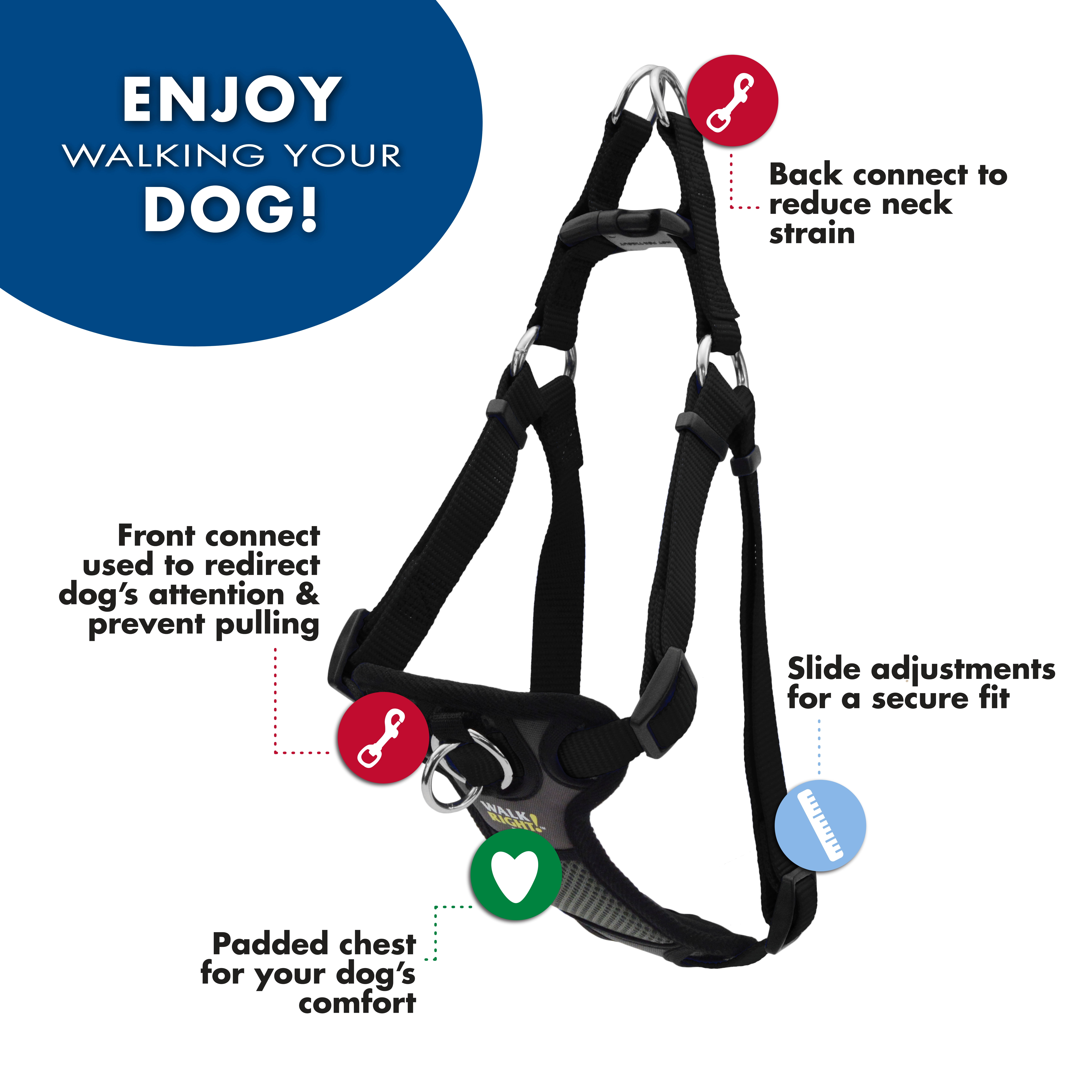 Coastal Pet Products Walk Right! Front-Connect Padded Dog Harness, Black Dog Harness