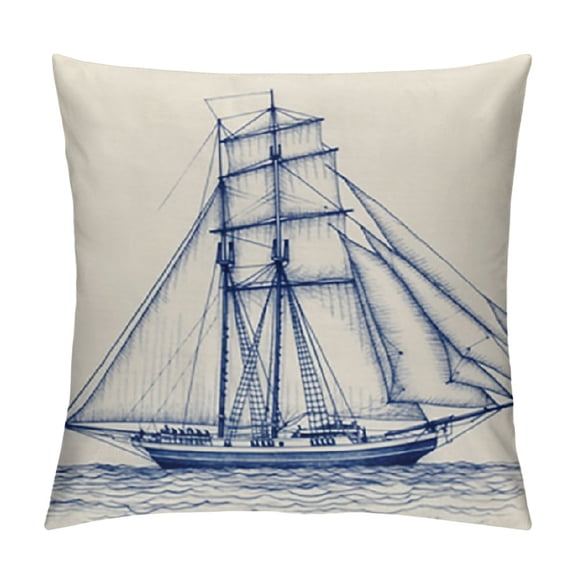 JRXY  Navy Blue Nautical Ocean Boat Anchor Compass Throw Pillow Covers, Sailor Nautical Gifts, Ship Pillow Cases Home Ship Sofa Decor White