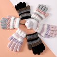 thumbnail image 1 of 1 par de guantes Leaveforme para niños de 3 a 8 años, para niñas, con rayas y dedos completos, para otoño e invierno, gruesos y cálidos, de punto, para estudiantes., 1 of 8