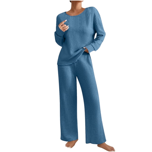 cfhntfmh Womens Pajama Sets Pajamas Spring Fall Long Sleeve Lounge Set with Long Pants Two Piece Soft Pjs Outfits