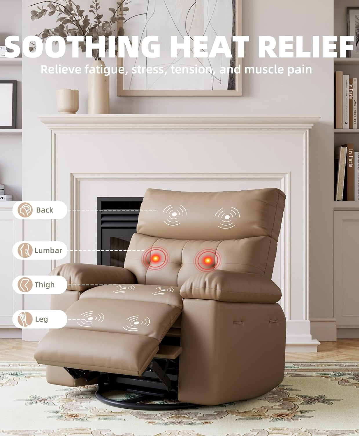 Garvee Oversized Electric Recliner Chair, 27" Width, 360° Rocker Swivel , Heat & Massage, light Yellow